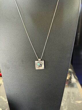 Sterling Silver Square Pendant Necklace with Opal Gemstone 925 20” chain